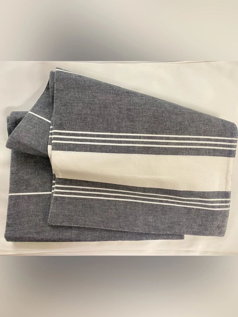 Gray And White Striped Table Runner, 100% Cotton Contemporary Table Linen